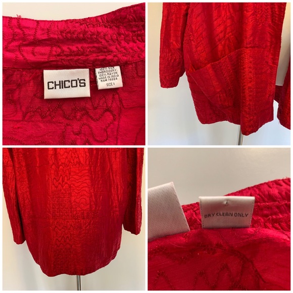 Chico’s Red Silk Embroidered Jacket Size 1 (S/M) - Picture 2 of 8